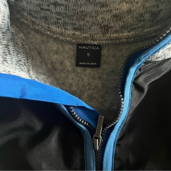 Nautica Pullover sweater with zipper. Boys(5) Gray, and black/ blue accents. - Picture 8 of 9
